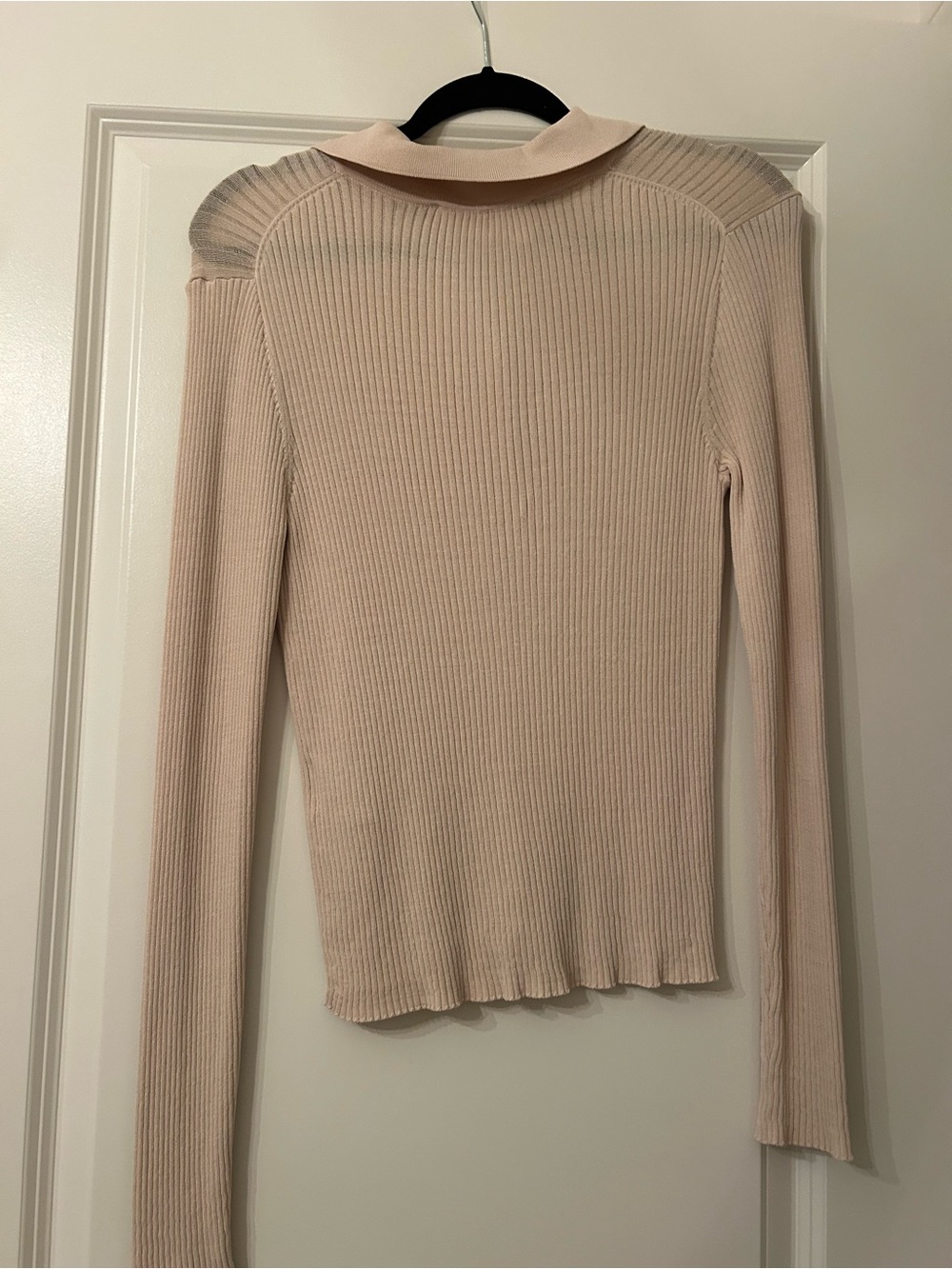 Selected Femme Beige Ribbed Button-Front Collared Top - Picture 3 of 3